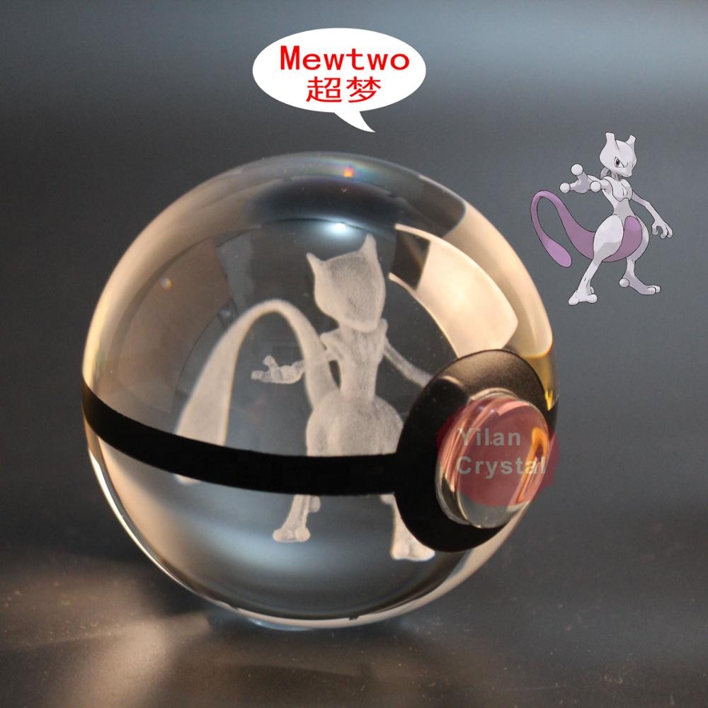 Новый дизайн 3d лазер Mewtwo 50 мм 80 мм Хрустальный k9 шар со световым основанием для детского подарка