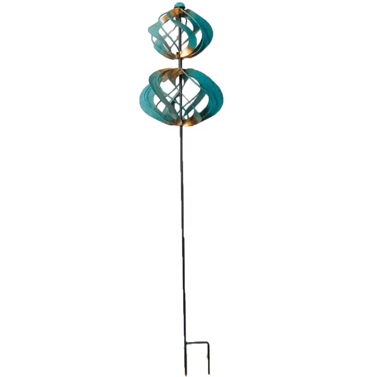 Wholesale Metal Outdoor Garden Yard Wind Spinners Colorful Copper Metal Double Wind Spinner Stake Metal Ground