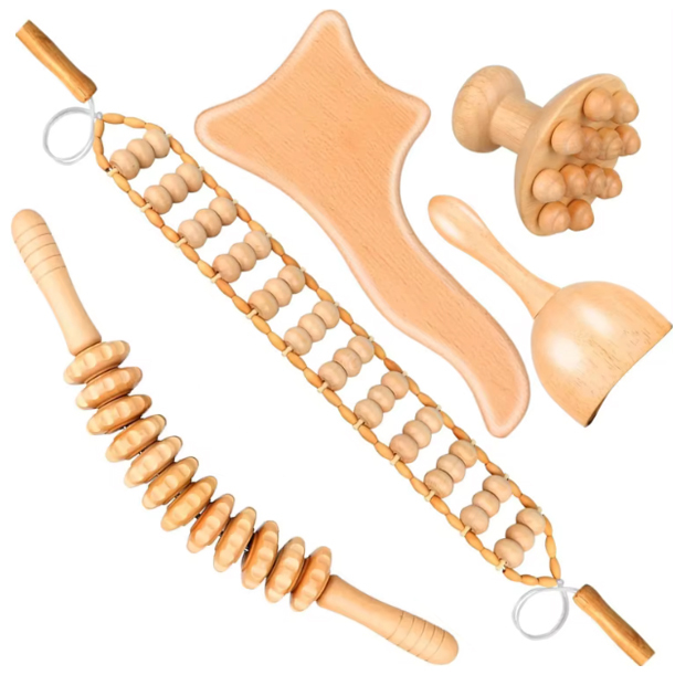 Wooden Massager Set Natural Wooden Lymphatic Drainage Massager Body Sculpting Muscle Pain Relief B