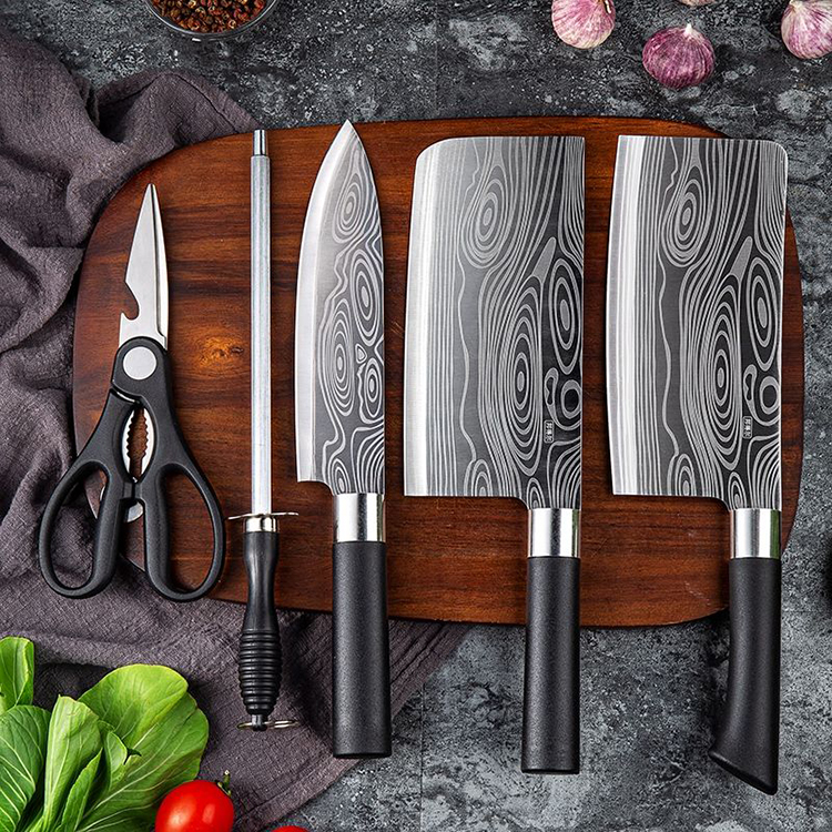 High Quality Kitchen Knife Set Professional Meat Cleaver Slicer Scissor Sharpener Steel Chef'S Knife