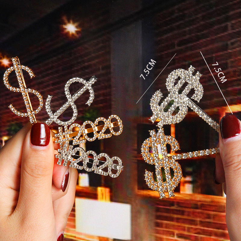 Custom lettering hair clip metal hair claw clip rhinestone hair clips for women