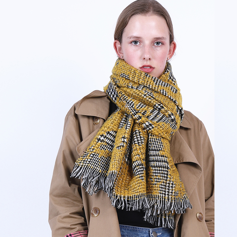 Classic European Autumn Winter Acrylic Wrap Shawl Lady Tartan Blanket Houndstooth Female Scarf
