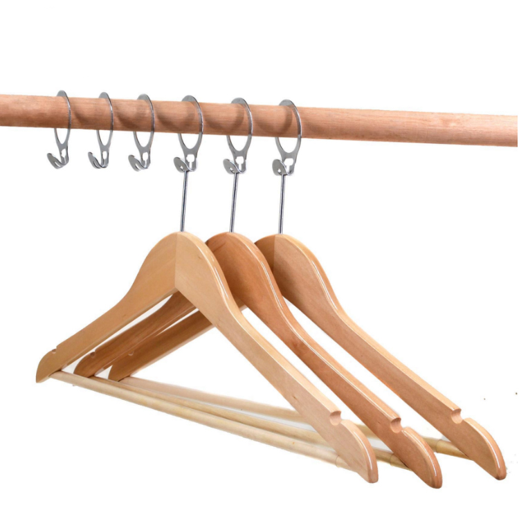 Inspring natural wood hotel anti-theft hanger with non-slip bar