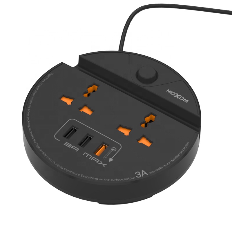 Шнур 1,2 м, круглая розетка питания USB QC3.0, умная розетка быстрой зарядки, розетка-удлинитель MOXOM 3A