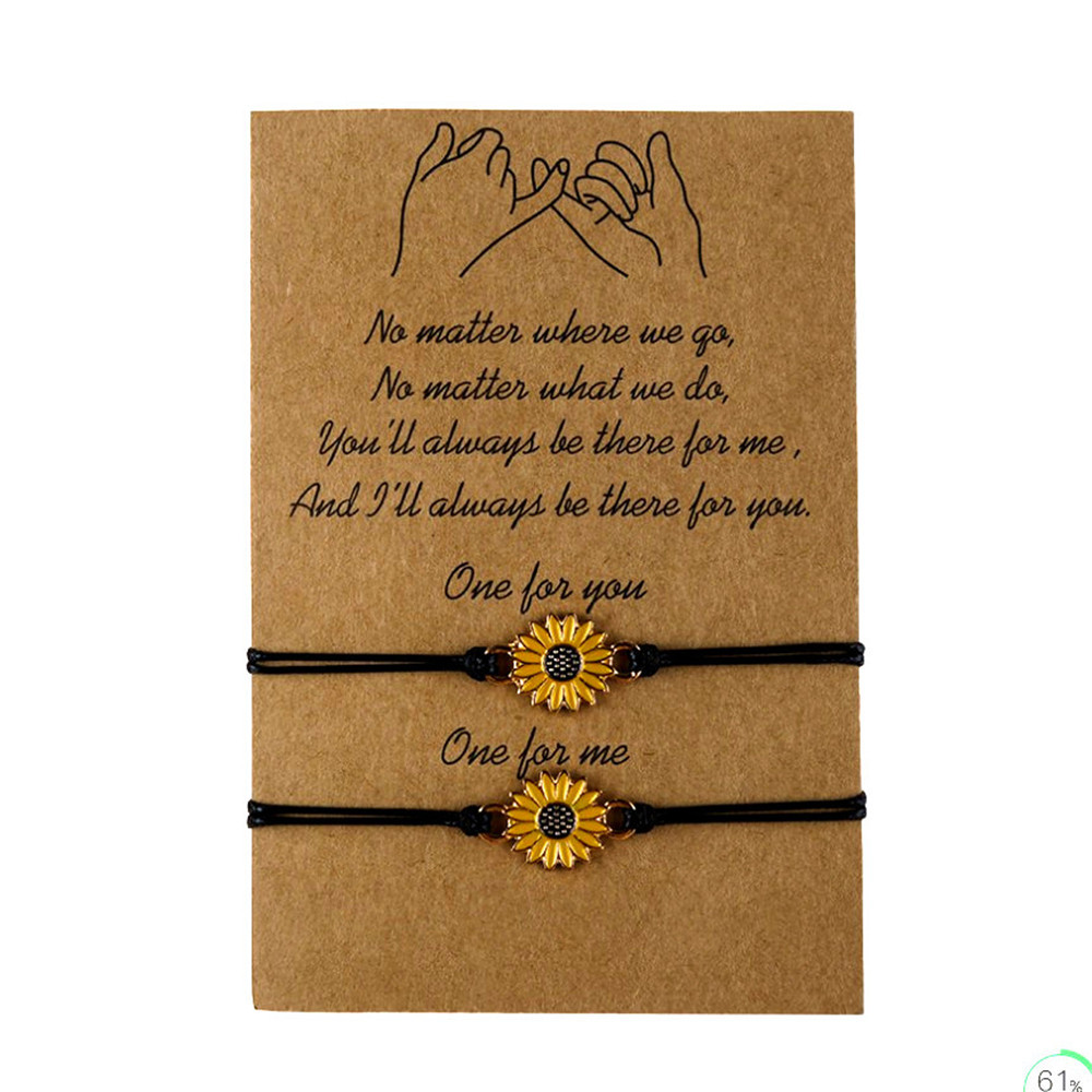 2021 Cute Hot Sales String Bracelet Gift Handmade Sunflower Daisy Wax Thread Woven Friendship Card Adjustable Bracelet