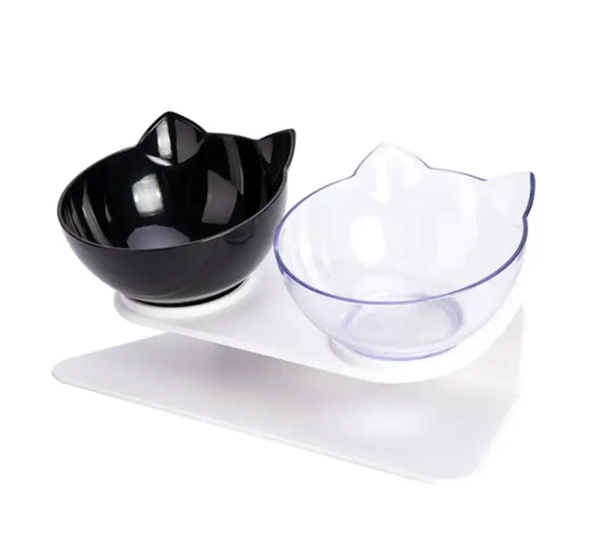 Loveiy Design 15 Degree Neck Protection Cat Bowl Non-Slip Collapsible Double Pet Food Water Bowls