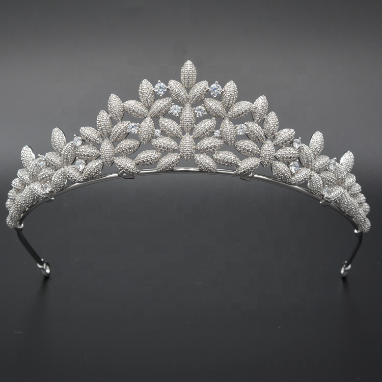 luxury cubic zircon flower hair accessories tiara wedding pageant princess crowns