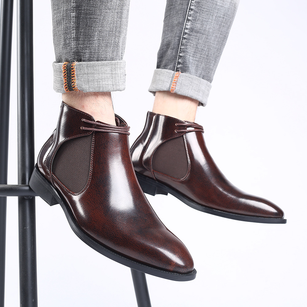 WLS059 stylish male large size pu leather shoes formal work vintage short boots for men