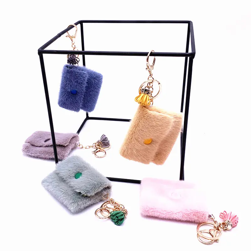 Mini Coin Purse Key Chain Candy Color Lovely USB Cable Small Storage Bag Pendant Key Holder Plush Wallet Bag Keychain