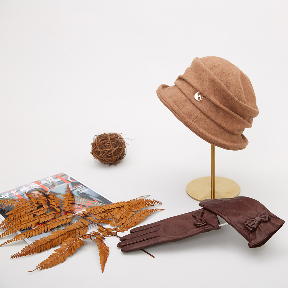2021 custom folding fashion bucket winter knitted wool felt fedora hats for women