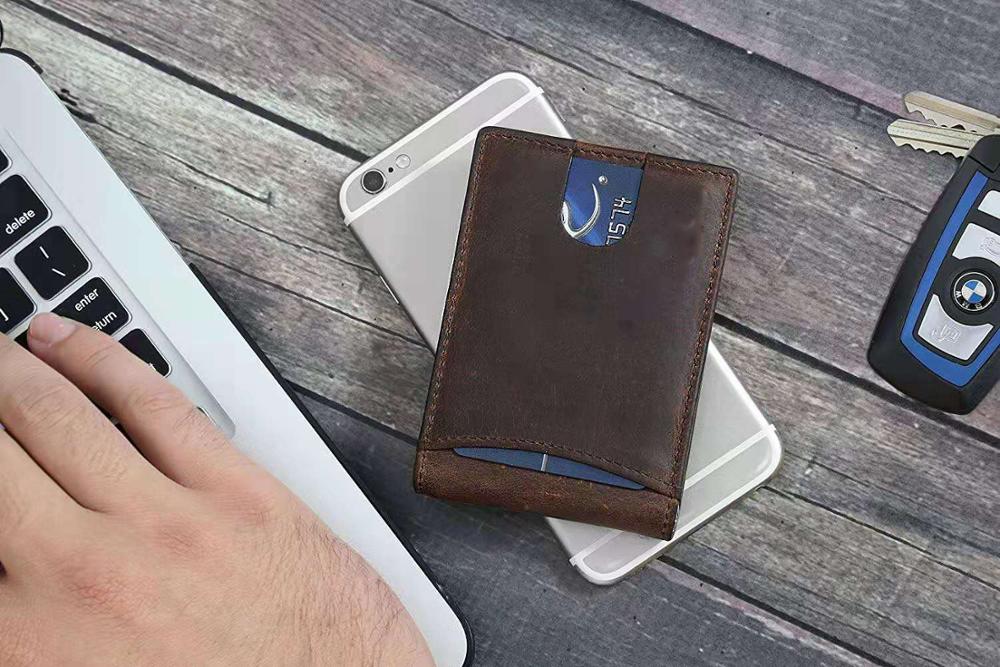 RFID Блокировка тонкий двойные из натуральной кожи Минималистский передний карман кошельки с зажимом для денег