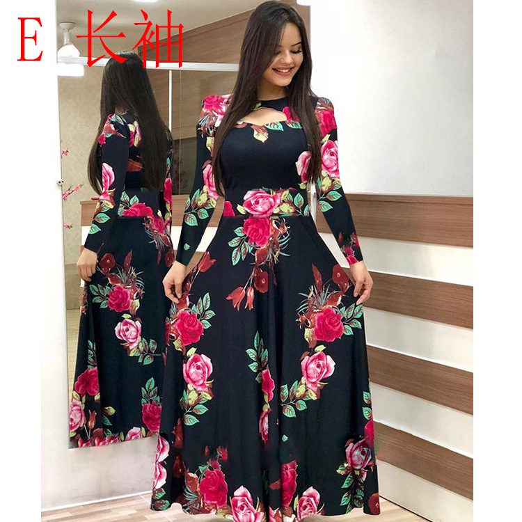Summer Floral Printed Midi Dress Chiffon Plus Size Women Clothing Casual Halter Neck Maxi Dresses