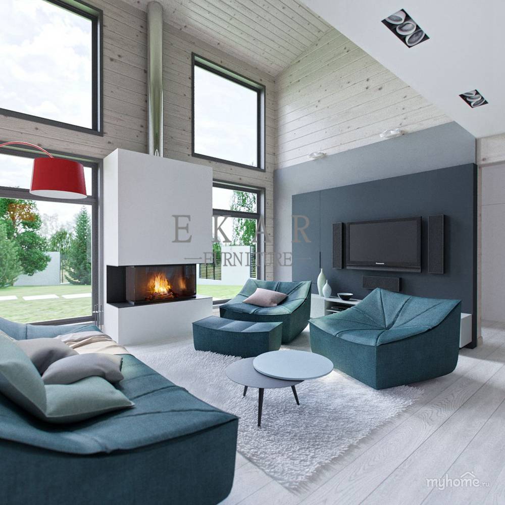 Contemporary Blue tones Interior Design Furniture Villa Project