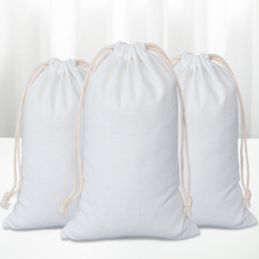 Christmas Drawstring Gift Bags Wedding DIY Craft Original Color White Cotton Packing Pouches for Soaps Herbs Tea Spice Bean