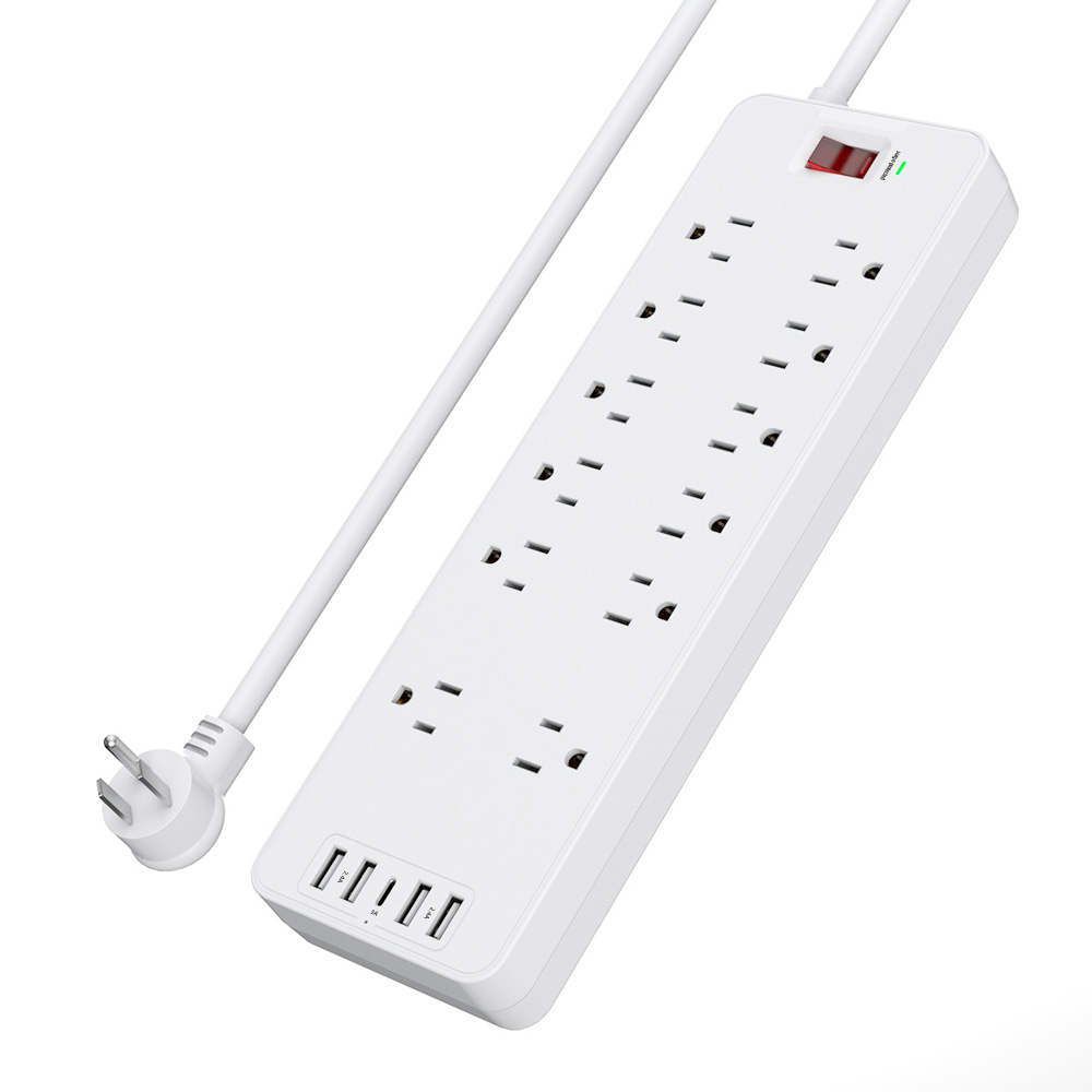 Удлинитель с 12 розетками переменного тока и зарядным портом USB C, удлинитель на 6 футов для дома и офиса