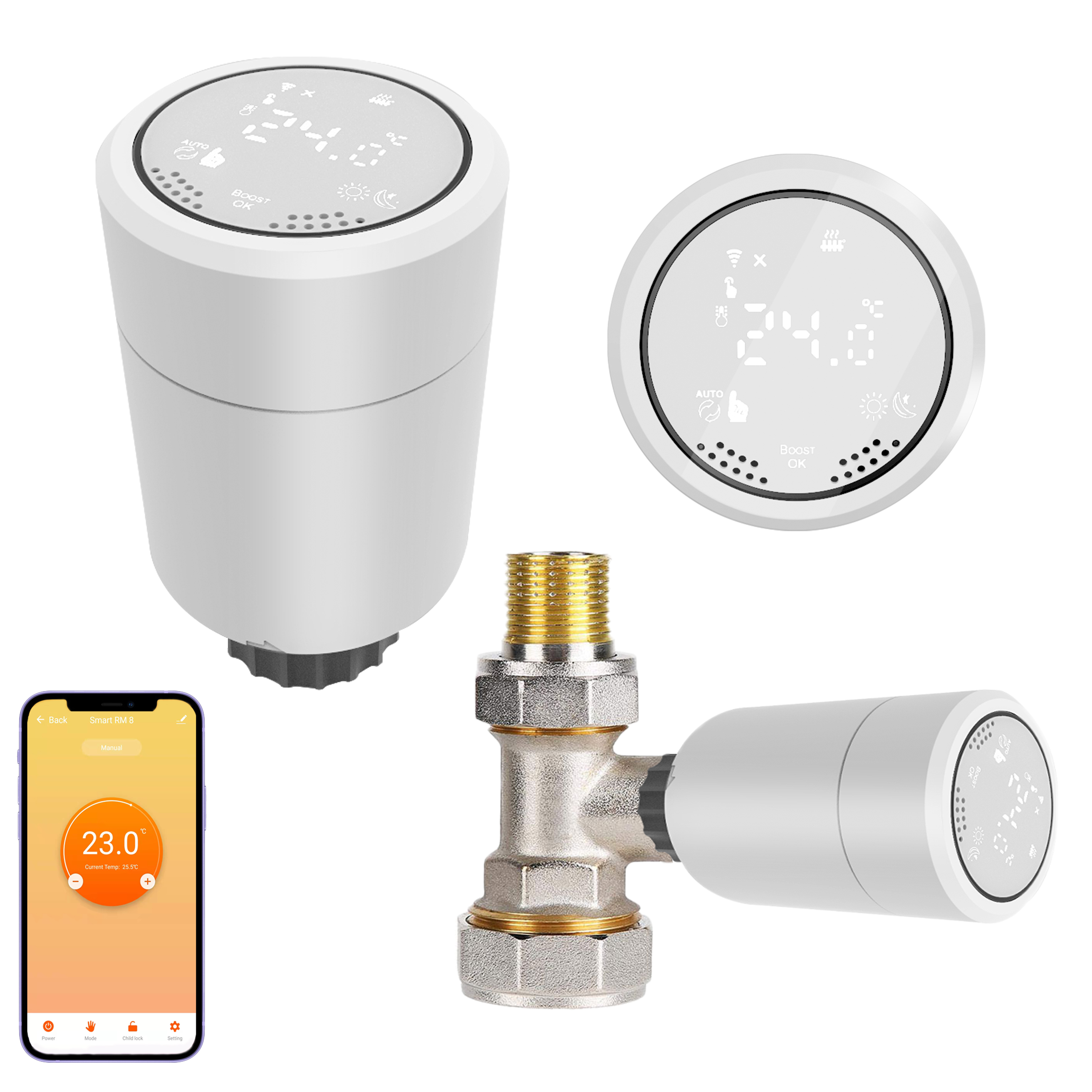 Manufacture Tuya ZigBee Wifi wireless smart TRV programmable radiator valve automatic heating thermostat