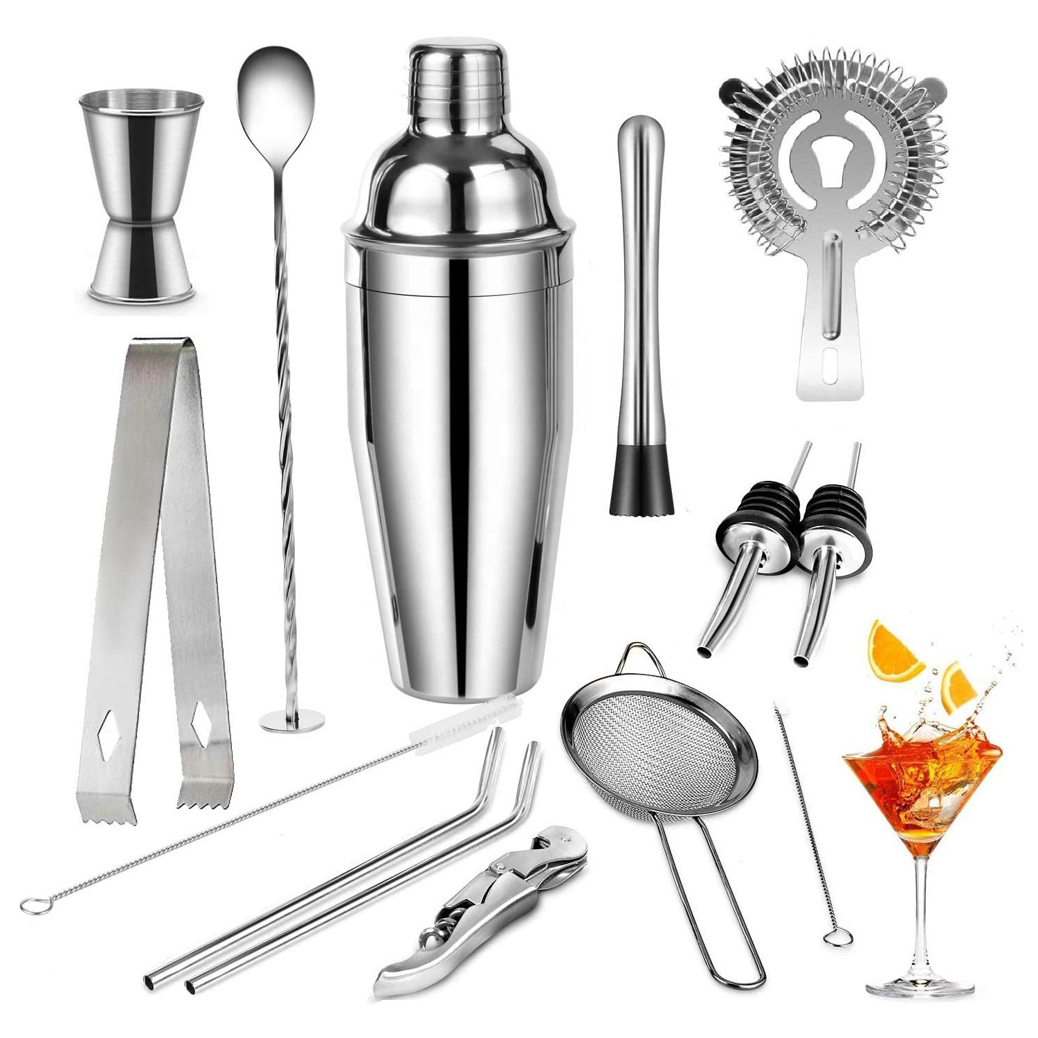 Amazon Custom Cocktail Shaker Set Bartender Kit 13pcs Bar Tool Set 750ml Stainless Steel Bartenders Measuring Jigger Mixing