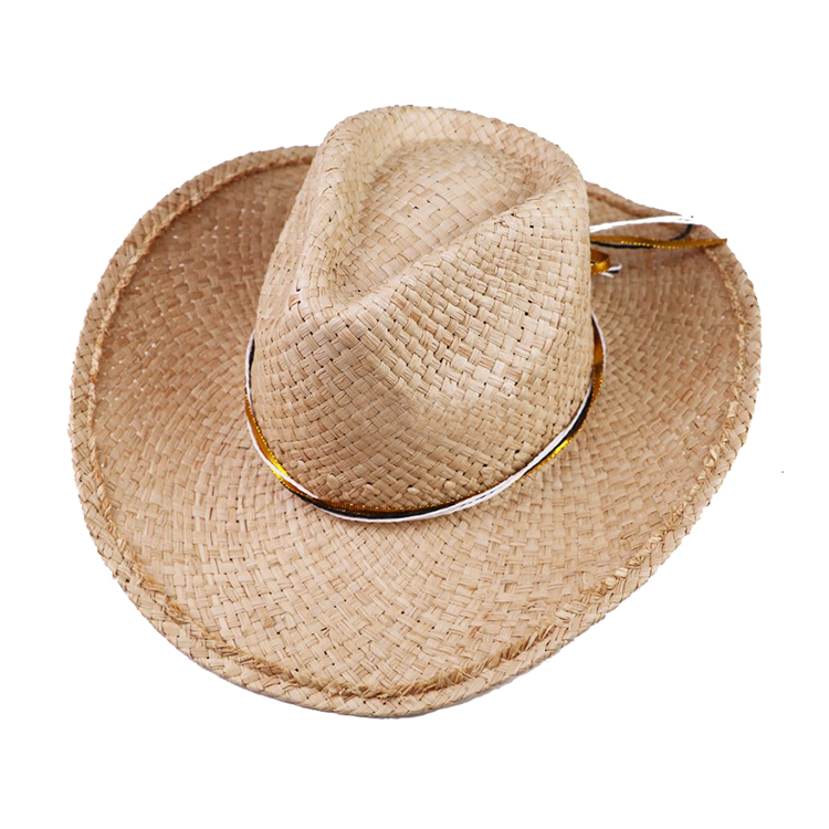 Wholesale gangster straw panama cowboy hat Raffia hat men for riding