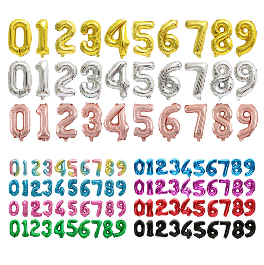 16 32 40 Inch Rainbow Big Number Balloon 0-9 Happy Birthday Party Decorations Helium Number Foil Balloons