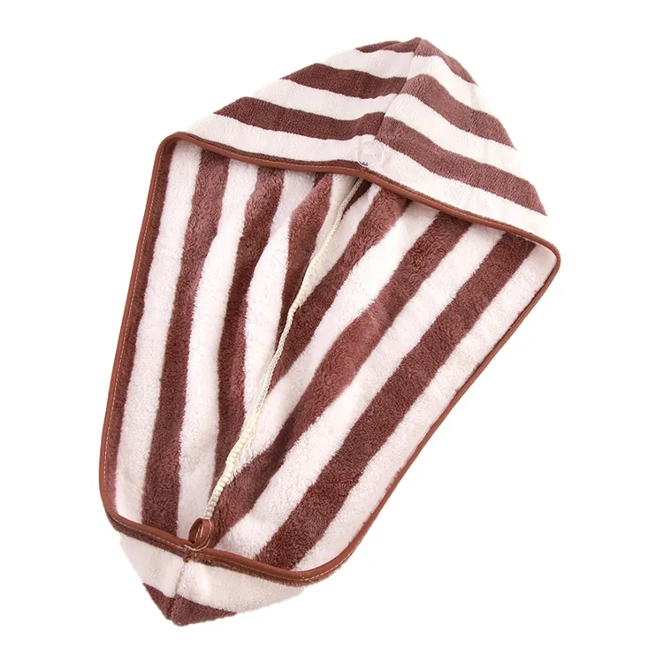 Most Trendy Super Soft Ultra-dry Colorful White Brown Red Strip Absorbent Silk Hair Towels