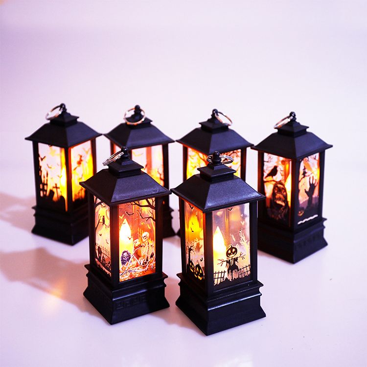 Halloween LED Electronic Candle Light Pumpkin Witch Pattern Halloween Atmosphere Decoration plastic Candle lantern