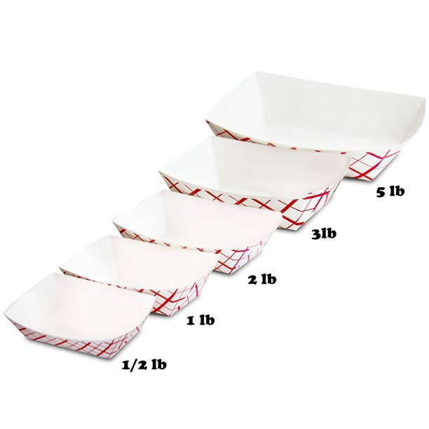 Heavy Duty Grease Resistant Coated Paperboard Basket 3LB 300# Red And White Plaid Cherkerd Paper Food Tray