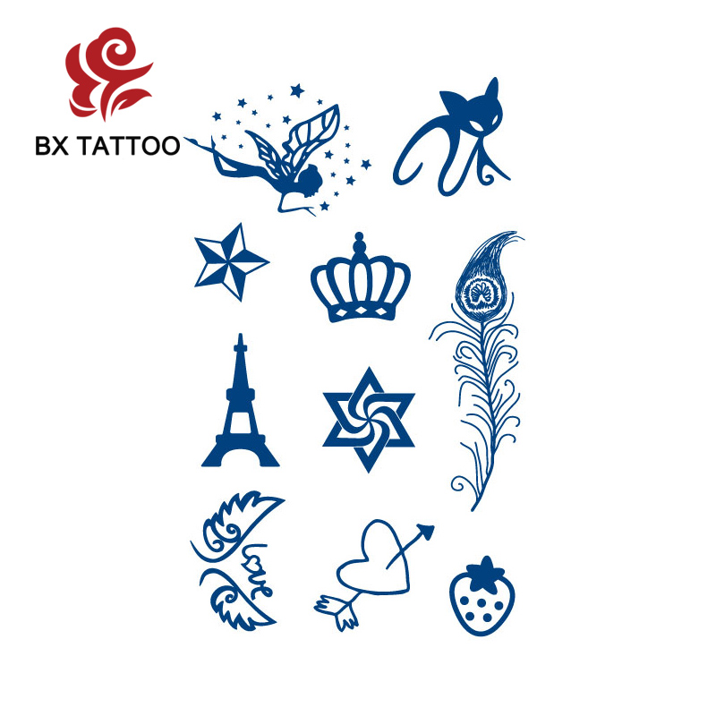 BXTAT полуперманентные синие татуировки для сока Genipa Cat Crown Small Partysu растения для усов цветок стрела Дракон GZ247to252