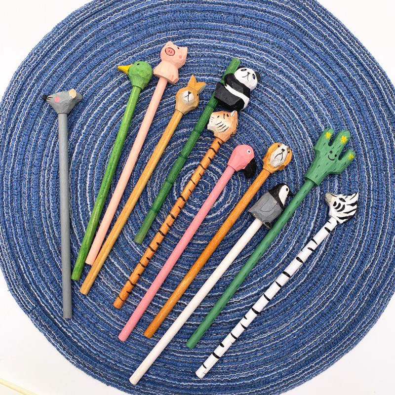 Cute Practical Ideas Wooden Animal Pencil Elementary School Student Pencil Wood Carving Animal Shape Gift Pen