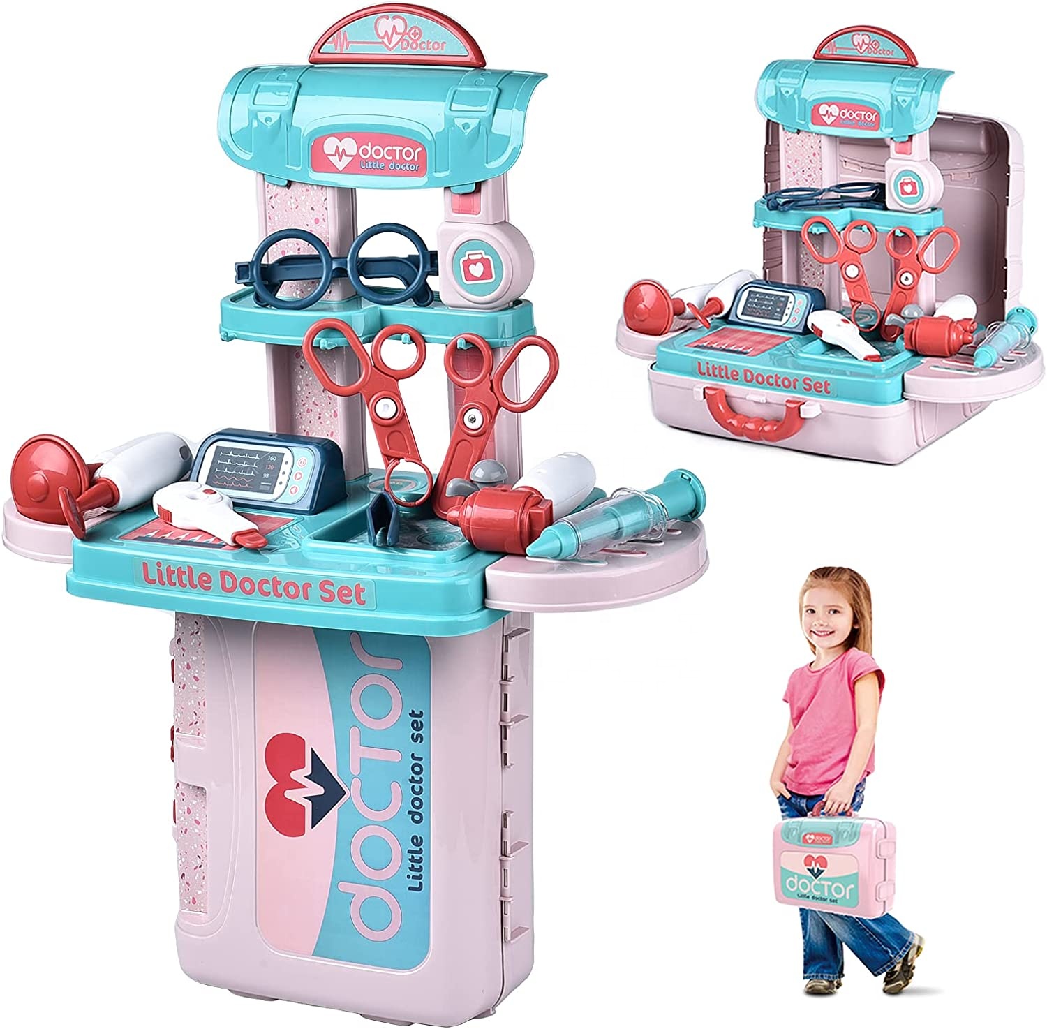 2021 Yicheng Portable Juguete De Doctores Medical Kit 2 In 1 Pretend Play Set Suit Case High Quality Doctor Play Set For Kids