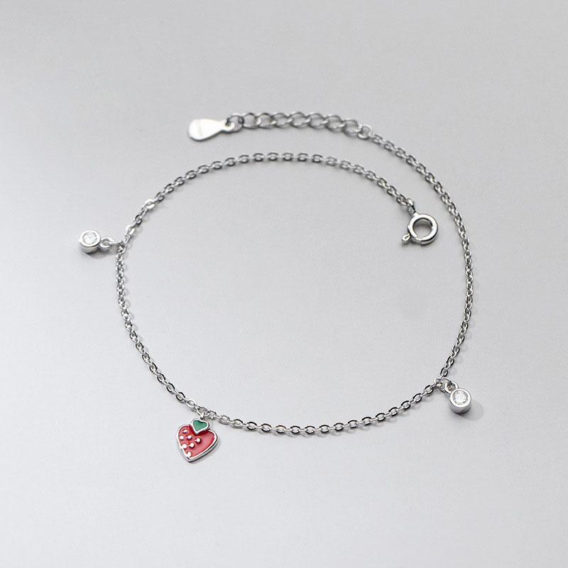 Bijoux Wholesale 925 Sterling Silver Coin Red Heart Zircon Wedding Anklets Women Jewelry