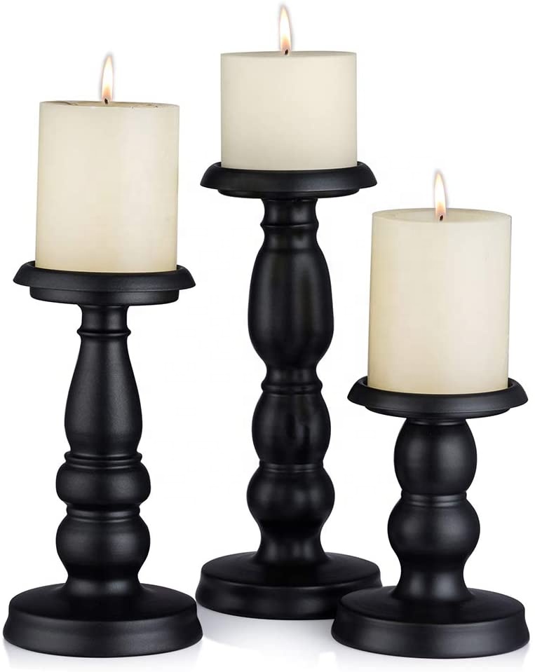 Holder for Pillar Candles Black Candleholder Set of 3 for Home Mantel Decoration Bar Countertop Decorative Accents