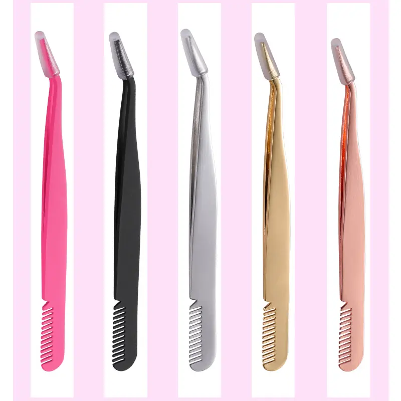 2021 Newest Product Customized Logo Rose Gold Tweezers Kit For Eyelash Extension Lash Makeup Tools With Comb