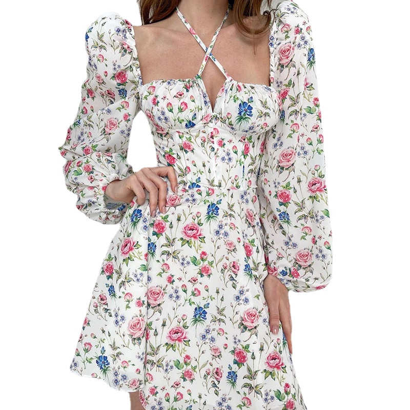 2021 summer casual sweet florai printing cotton midi dress for fancy girls and ladies