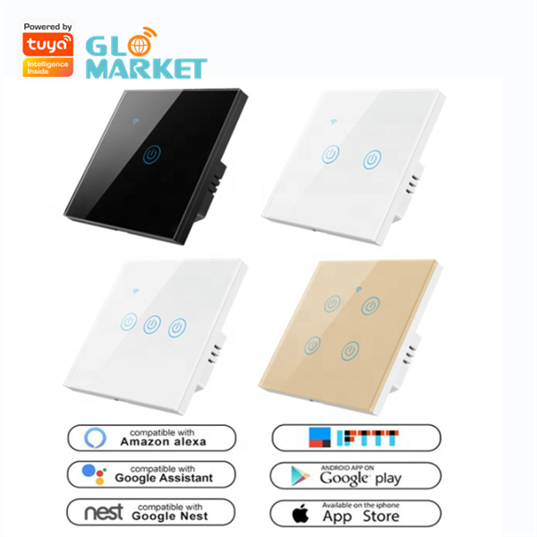 Популярный настенный выключатель Glomarket европейского стандарта Tuya Smart Zigbee, 1/2/3/4 кнопочный стеклянный сенсорный выключатель света для умного дома
