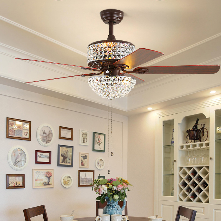 Wholesale Iron Air Cooling Decorative Livingroom Indoor Crystal Ceiling Fan Light