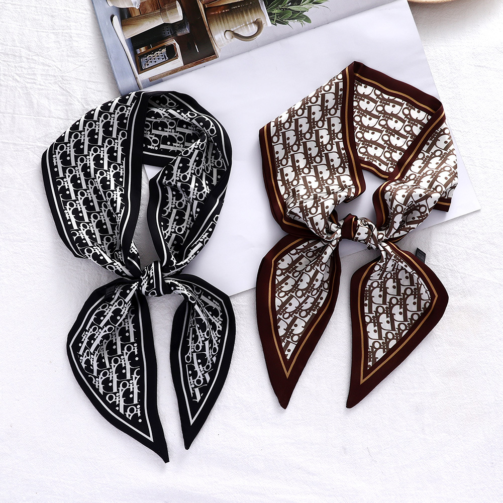 9.5x95cm Letter Printing Small Long Diagonal Scarf Women's Autumn French Hair Band Handbag Handle Wrap Factory Wholesale