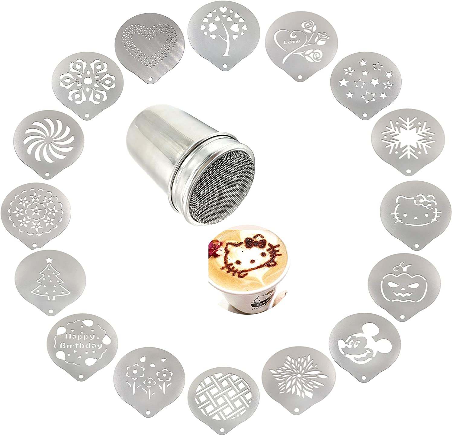 Amazon Best Selling Stainless Steel Barista Coffee Decorating Stencils Template For Latte Cappuccino