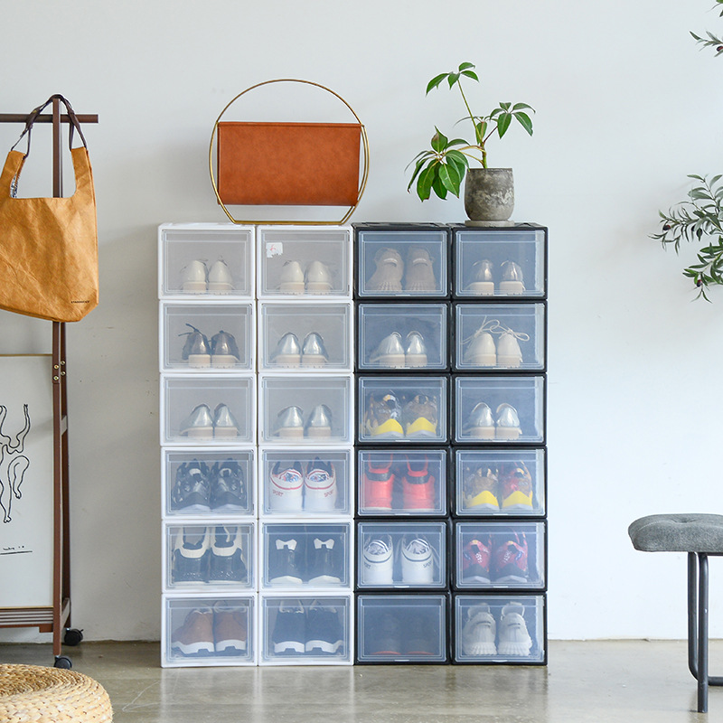 Amazon Shoe Rack Side Open Door Steady Stacking Custom Logo Sneakers Plastic Shoe Box