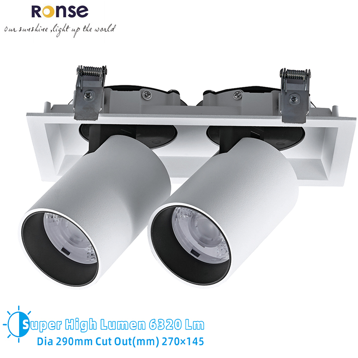 RONSE Super High Lumen 6320lm Super Brightness Double Heads Ceiling Down Light Cob Grille Lighting Modern Project Led Spot Light