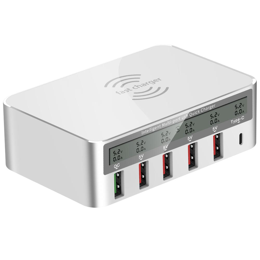Портативное зарядное устройство с 6 usb-портами, универсальное зарядное устройство type-c qc 3,0 pd qi, зарядная станция с несколькими usb-портами, адаптер для телефона