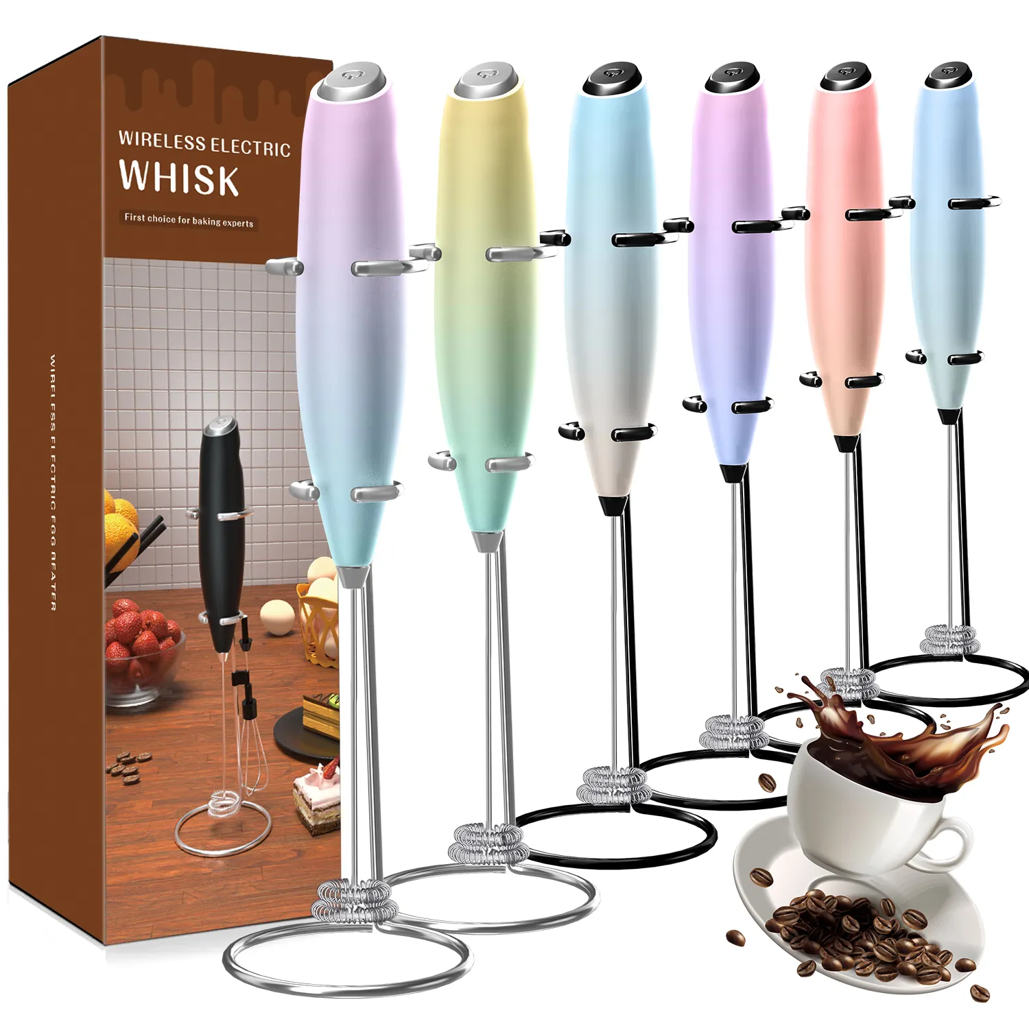 2023 Battery Operated automatic hand milk frother electric coffee frother With Stainless Steel Whisk