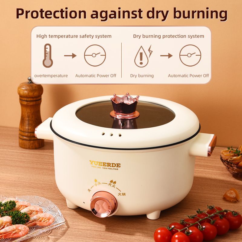 Multi-functional Electric Cooking Pot Non-stick Electric Hot Pot With Glass Lid Steamer Electric Cooker