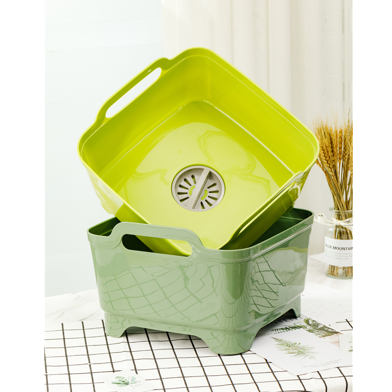 Plastic dish tub sink drain wash basin kitchen fruit vegetable washing drying storage basket with handle