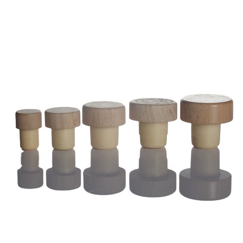 Customized luxury wooden bottle stopper T cap gin whiskey spirits bottle bar top synthetic cork stopper