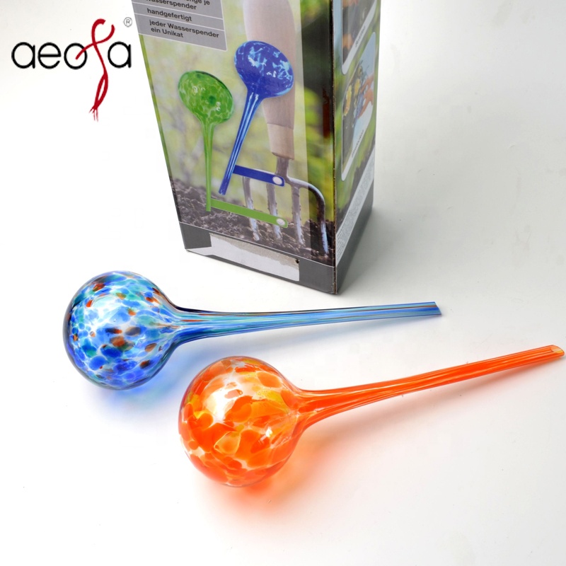 2 pk natural color hand blown glass watering globe