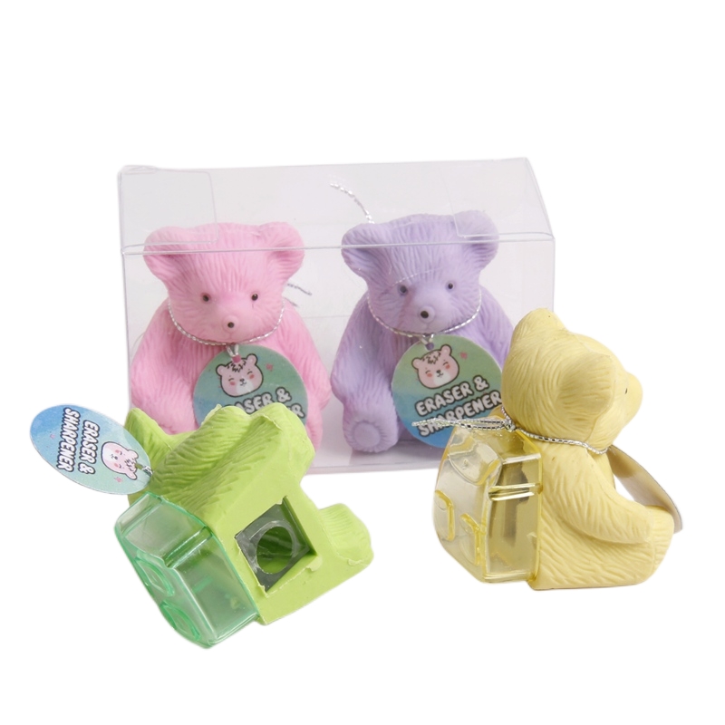 Hot-selling multi-functional eraser/ pencil sharpener 2-in-1 bear shape design fancy for students