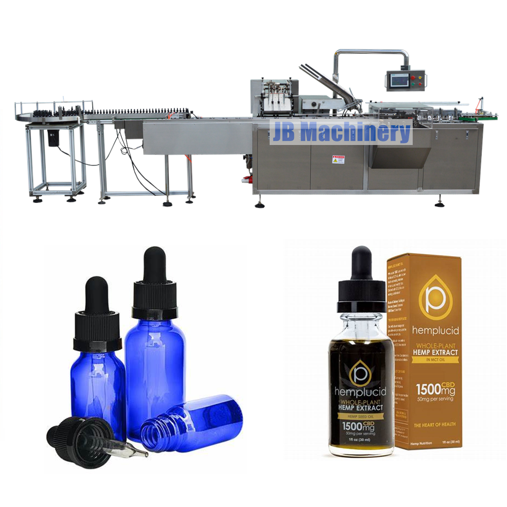 Automatic 15ml 1oz glass dropper bottle cartoning machine, box packaging machine for tincture cbd oil cosmetic perfume