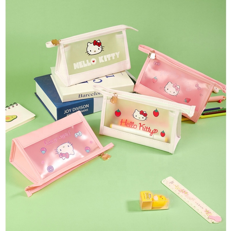 Косметичка Hello & Kitty Женская на молнии, прозрачная сумочка для косметики, милая вместительная Водонепроницаемая портативная с крючком для туалетных принадлежностей