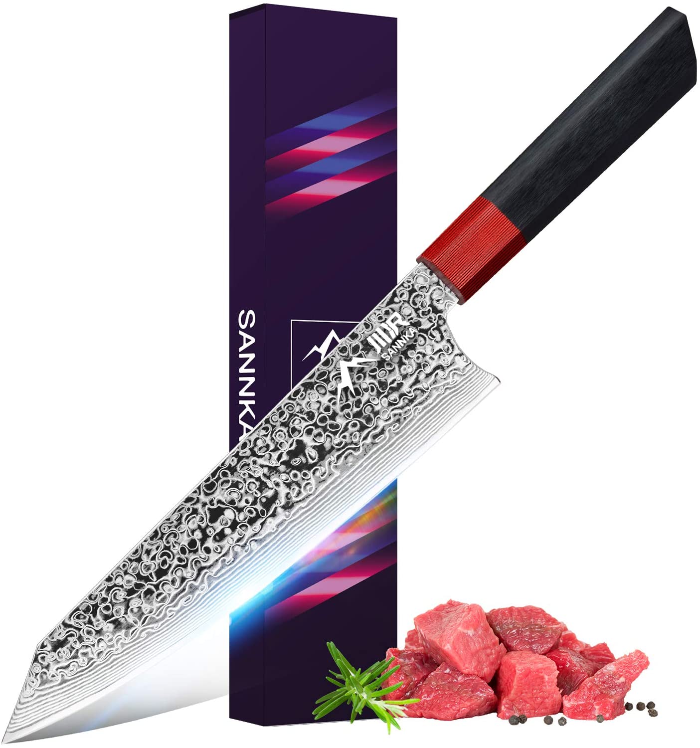 Multipurpose 8 Inch G10 Handle Chef Knife Damascus Steel Kitchen Knife For Home Restaurant Market