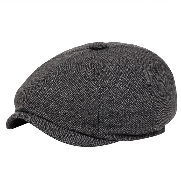 Factory custom high quality herringbone newsboy hat men flat ivy cap wholesale